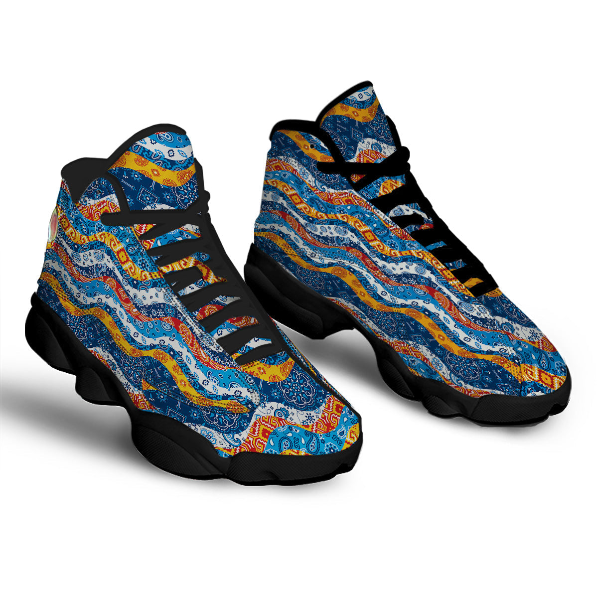 Mix Bandanna Kerchief Print Pattern Black Basketball Shoes-grizzshop
