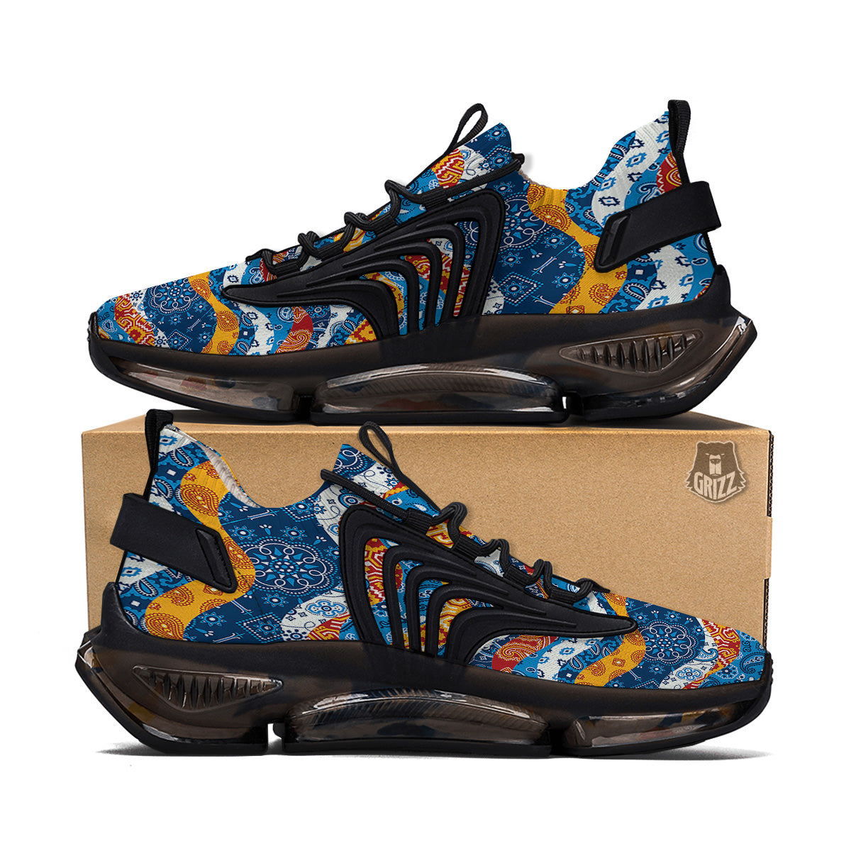 Mix Bandanna Kerchief Print Pattern Black Gym Shoes-grizzshop