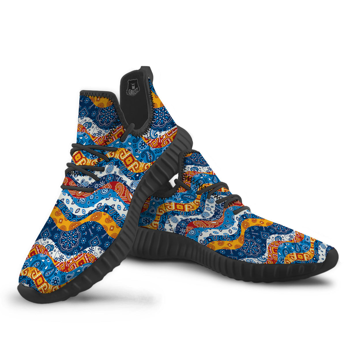 Mix Bandanna Kerchief Print Pattern Black Walking Shoes-grizzshop