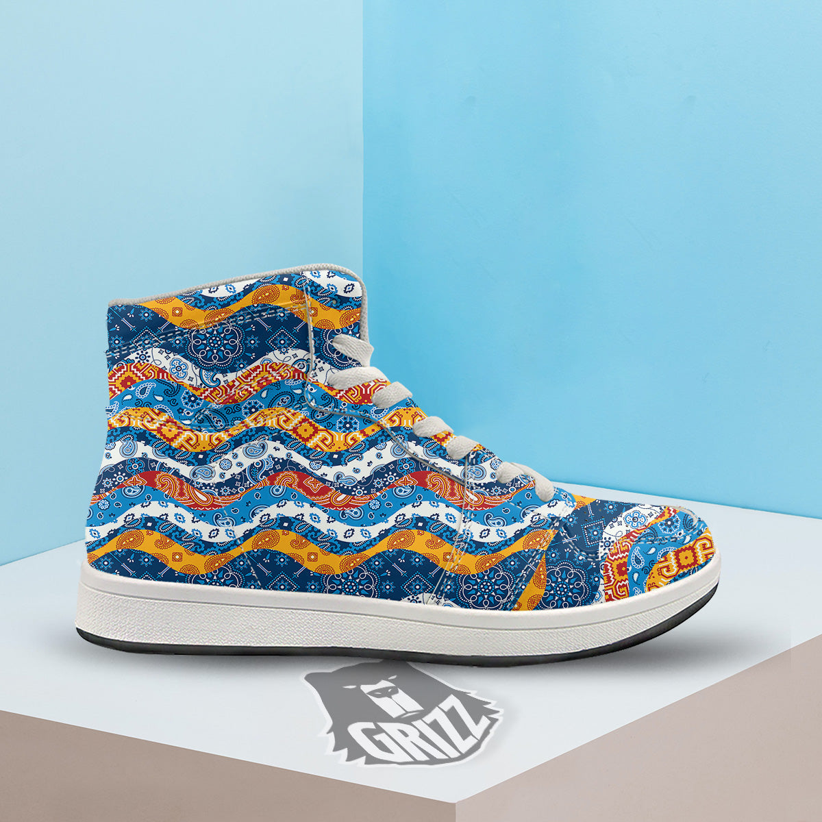 Mix Bandanna Kerchief Print Pattern High Top Sneakers-grizzshop