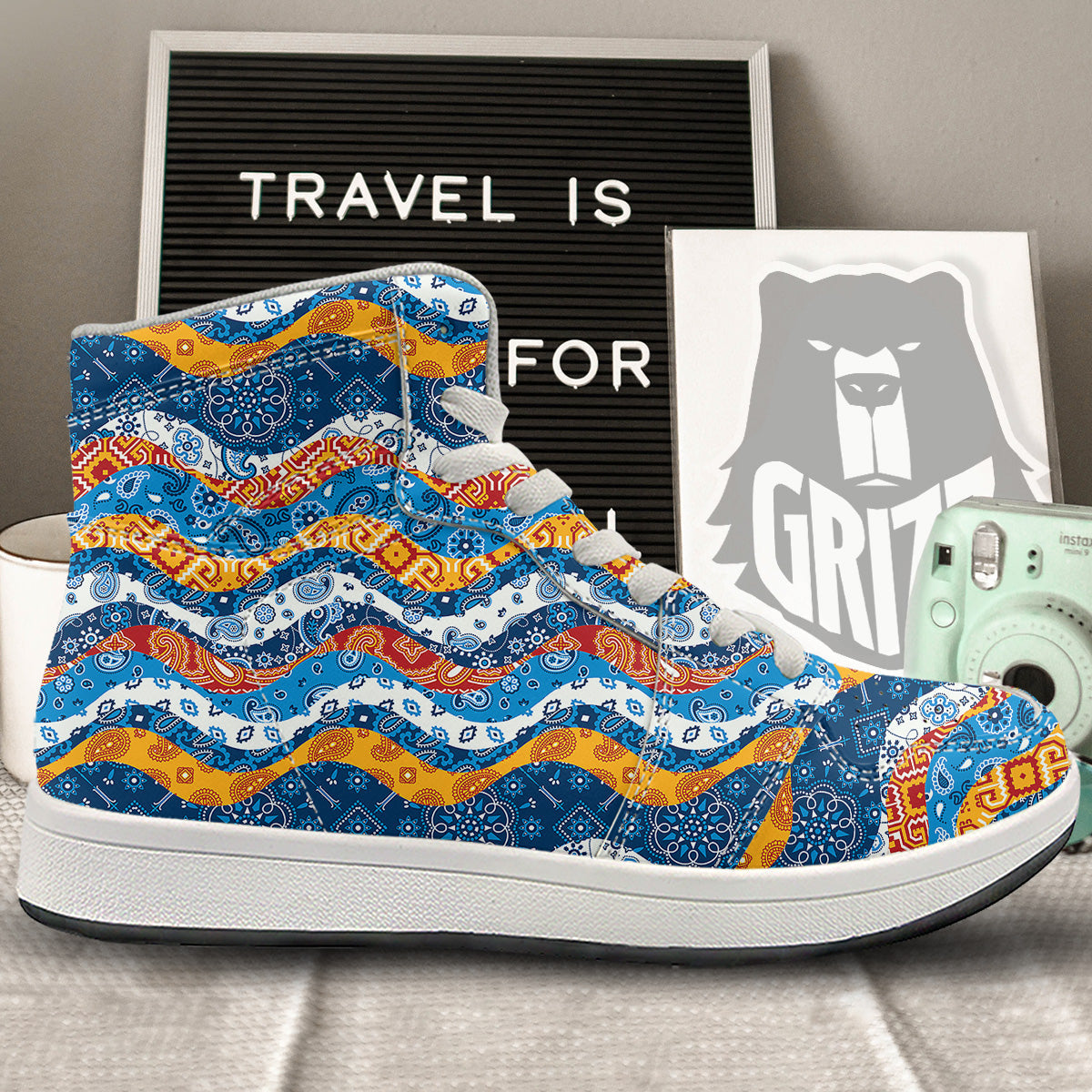 Mix Bandanna Kerchief Print Pattern High Top Sneakers-grizzshop
