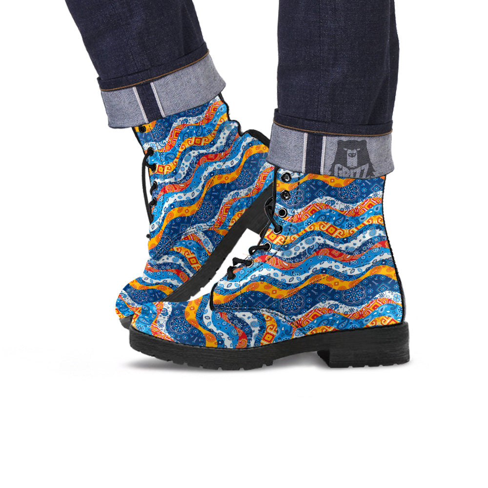 Mix Bandanna Kerchief Print Pattern Leather Boots-grizzshop