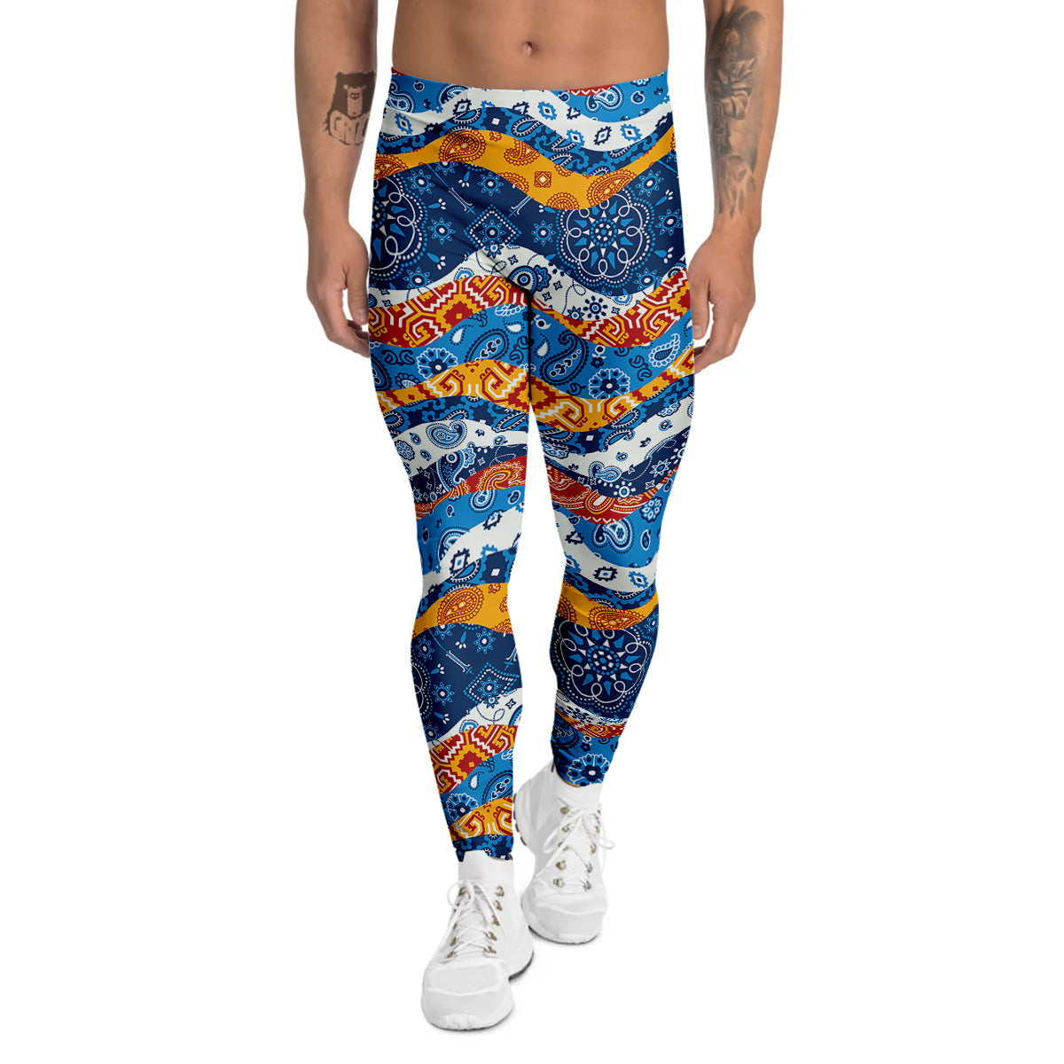 Mix Bandanna Kerchief Print Pattern Men's Leggings-grizzshop