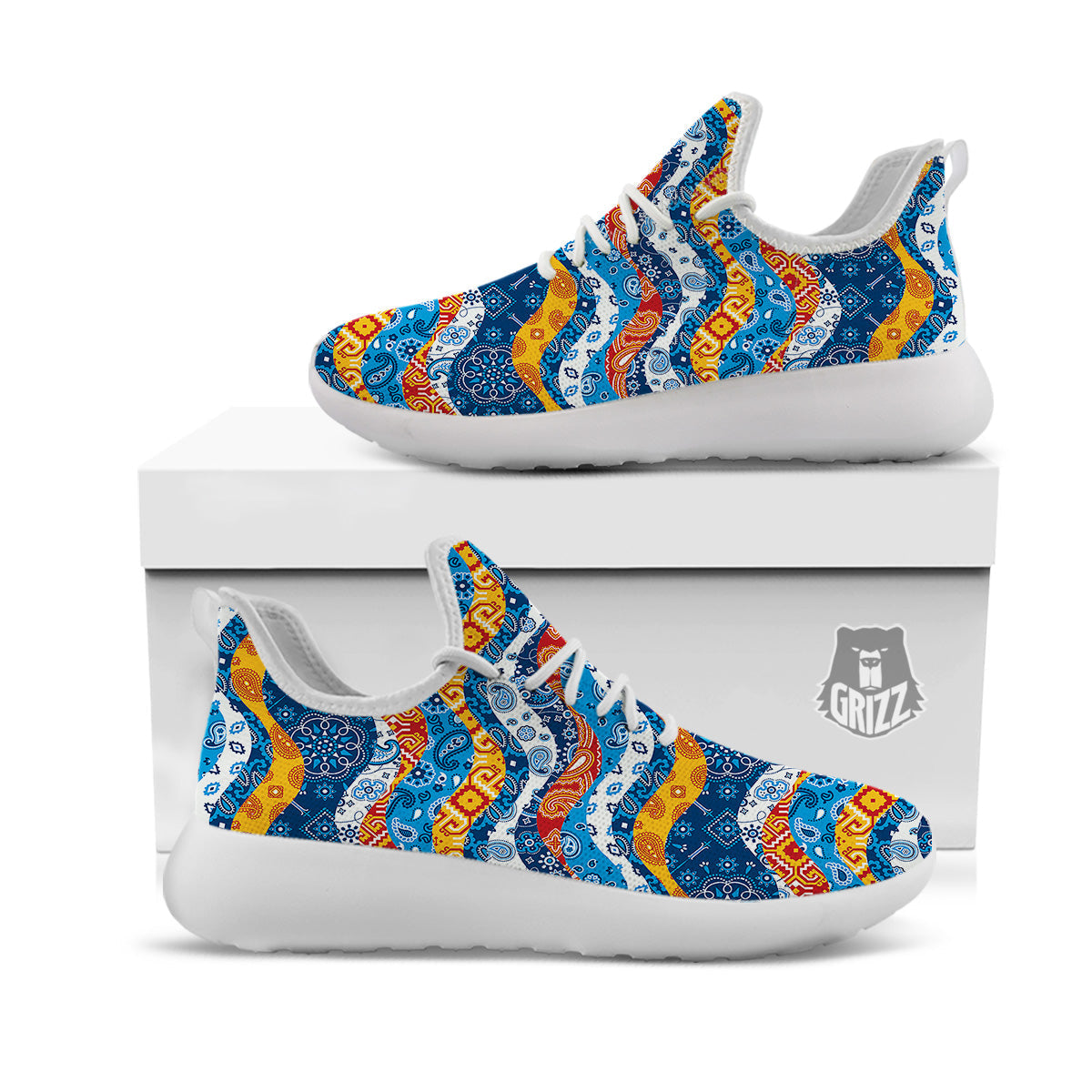 Mix Bandanna Kerchief Print Pattern White Athletic Shoes-grizzshop