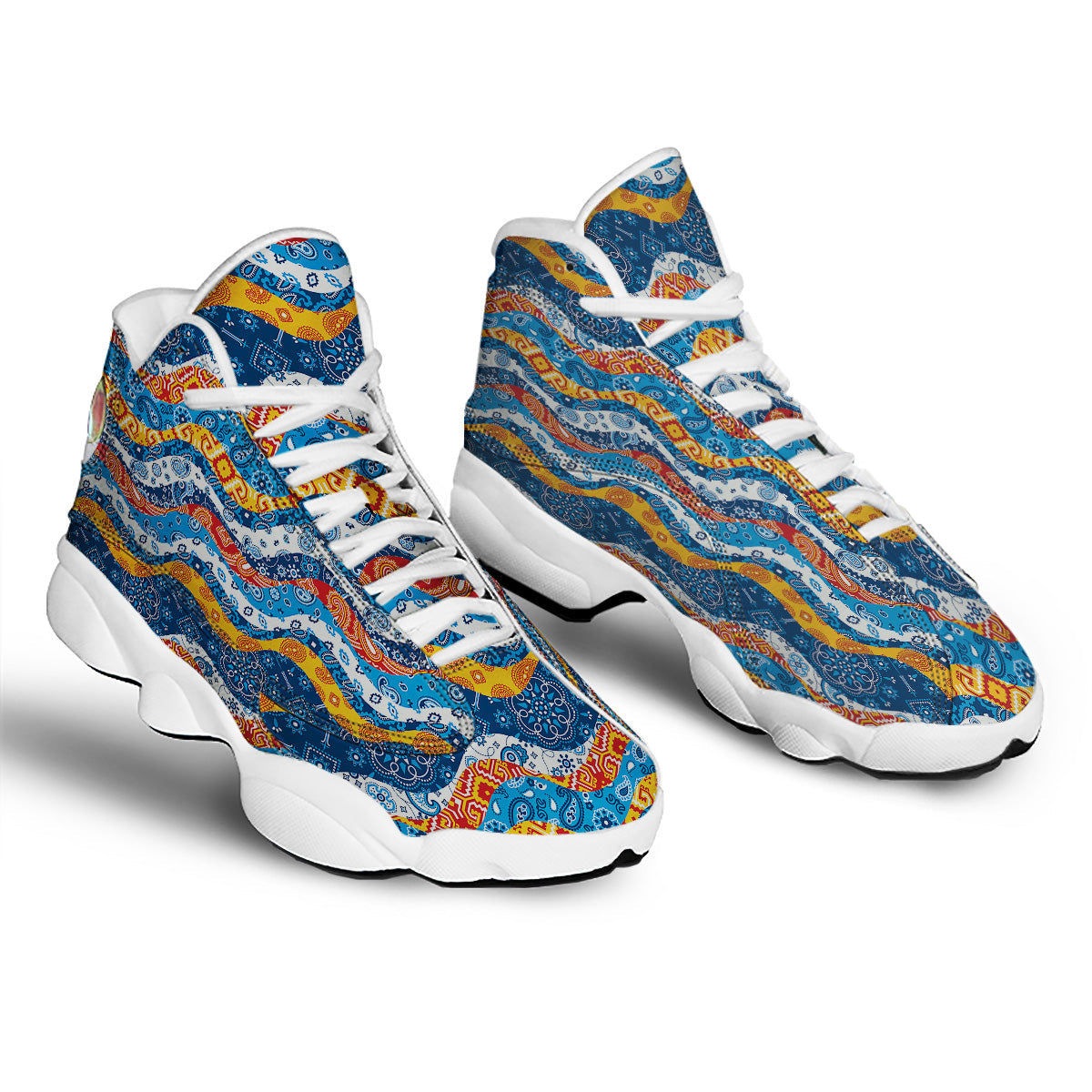 Mix Bandanna Kerchief Print Pattern White Basketball Shoes-grizzshop