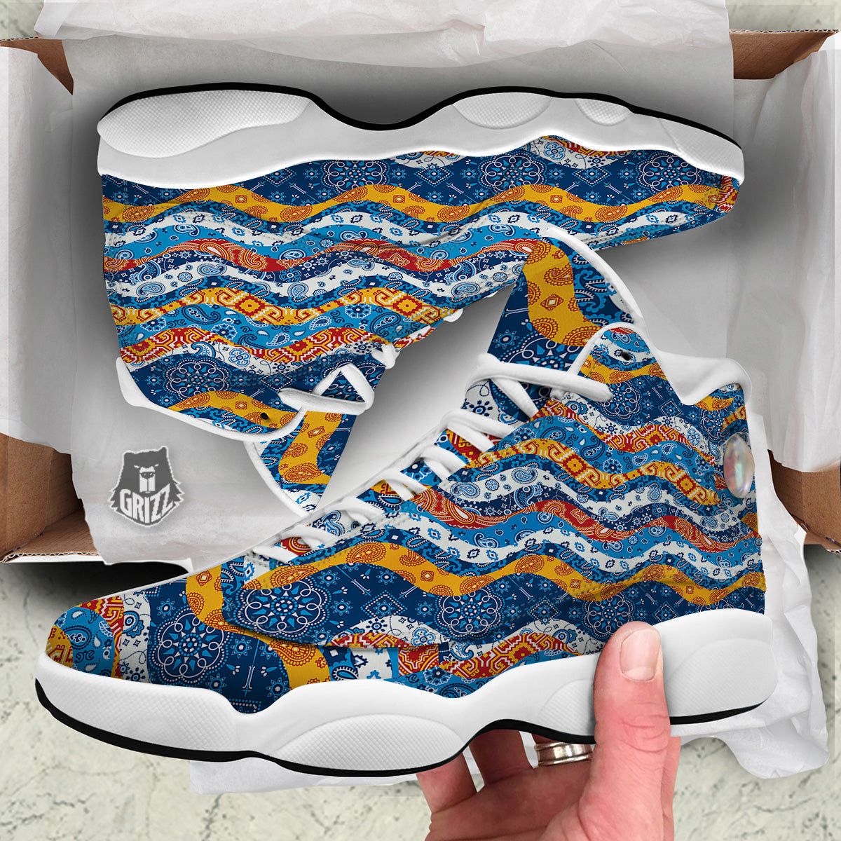 Mix Bandanna Kerchief Print Pattern White Basketball Shoes-grizzshop