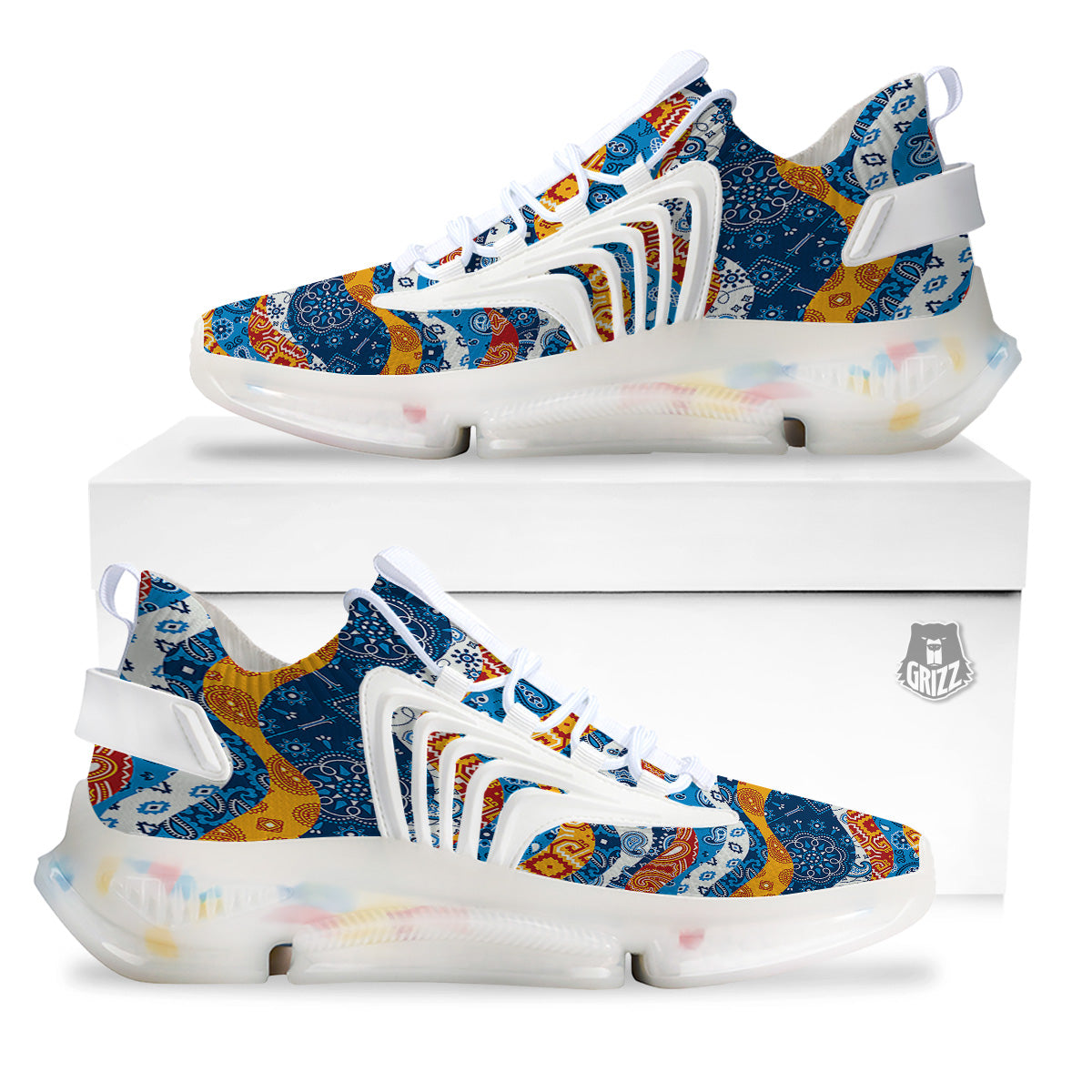 Mix Bandanna Kerchief Print Pattern White Gym Shoes-grizzshop