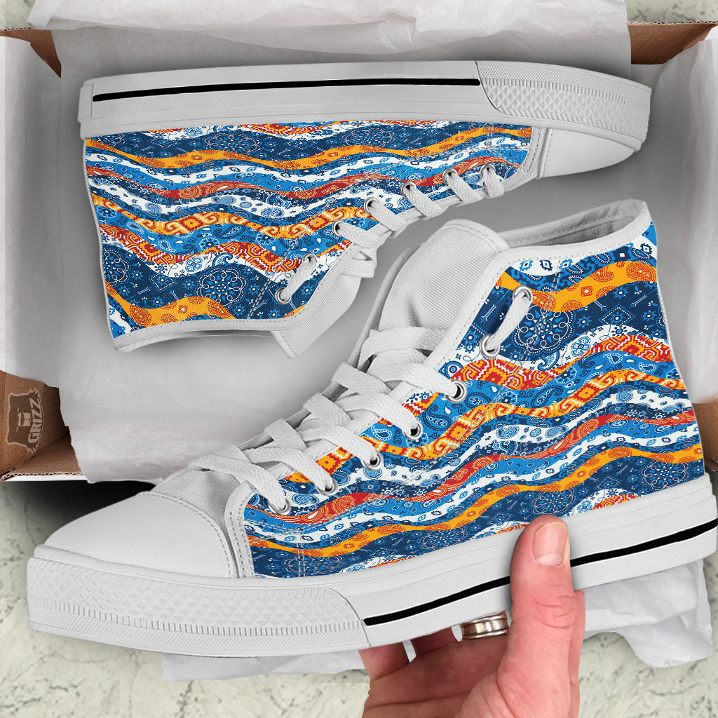 Mix Bandanna Kerchief Print Pattern White High Top Shoes-grizzshop