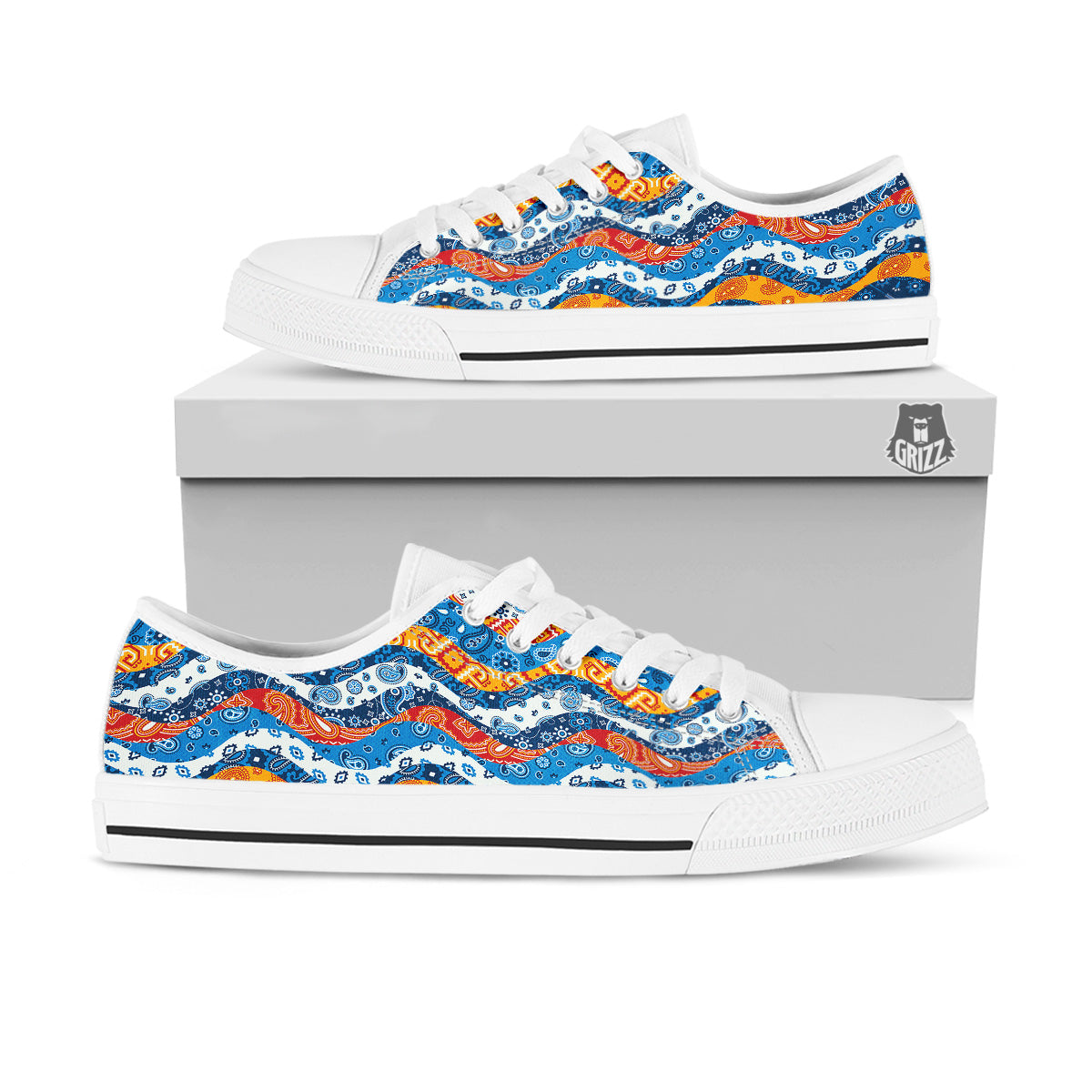 Mix Bandanna Kerchief Print Pattern White Low Top Shoes-grizzshop