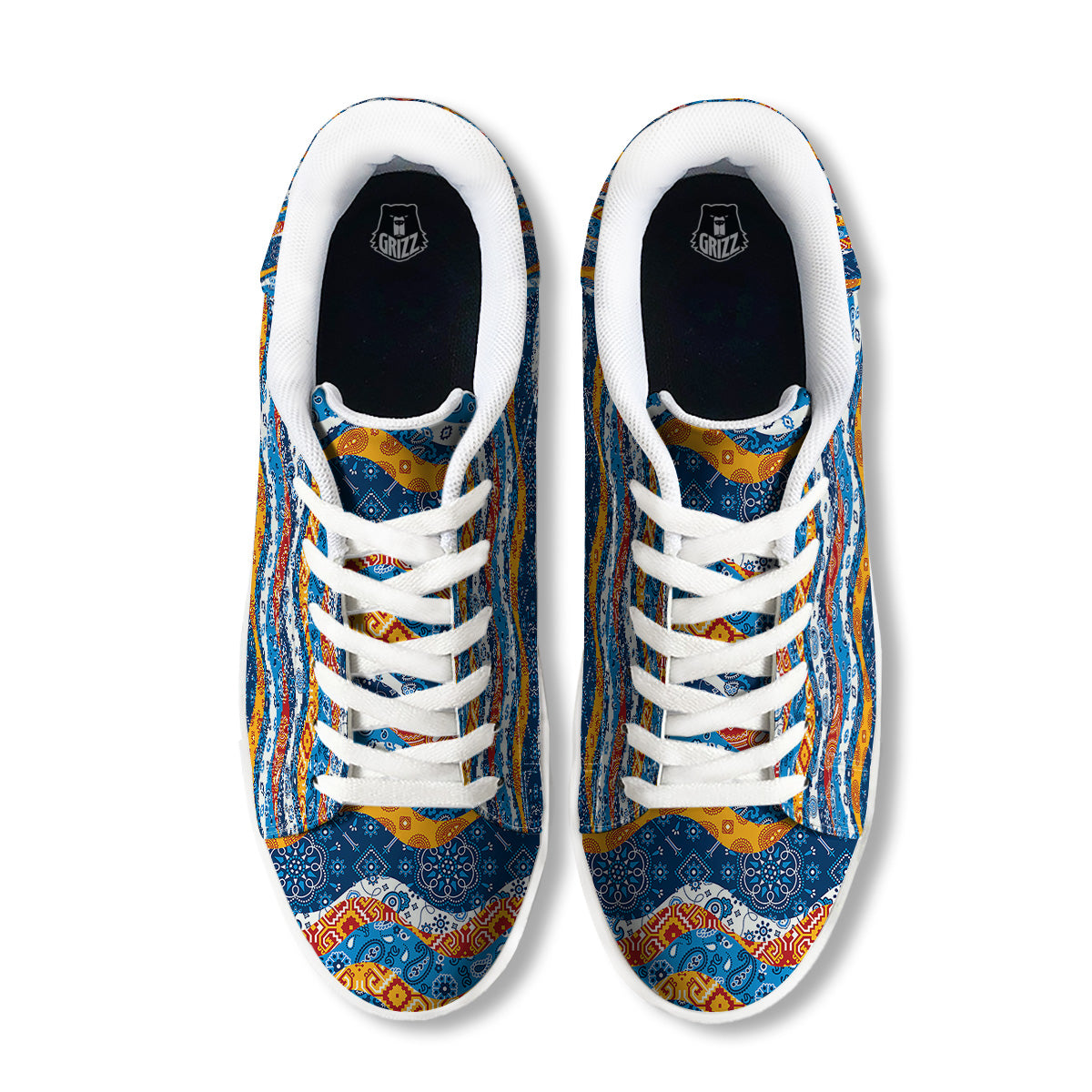 Mix Bandanna Kerchief Print Pattern White Low Top Sneakers-grizzshop