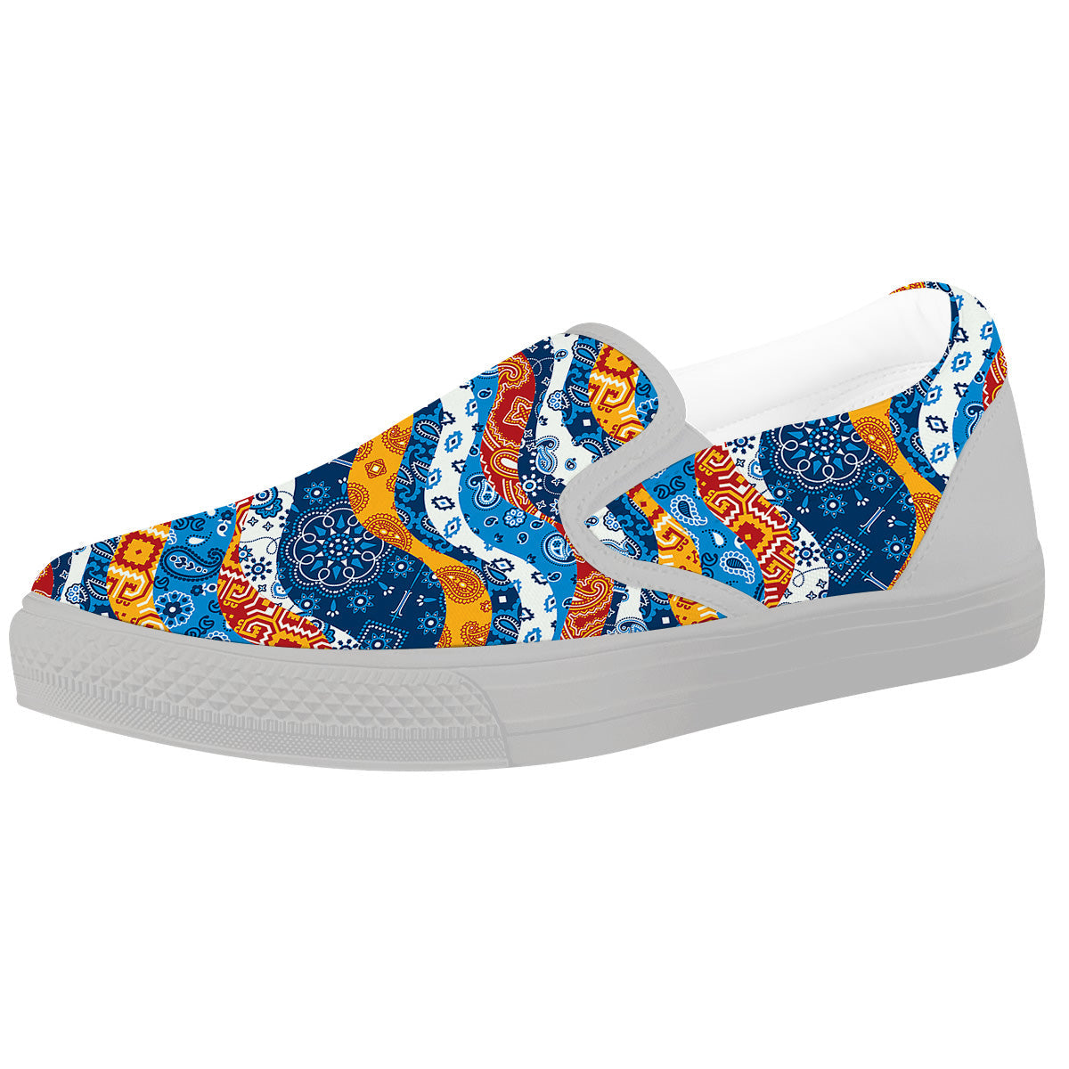 Mix Bandanna Kerchief Print Pattern White Slip On Shoes-grizzshop