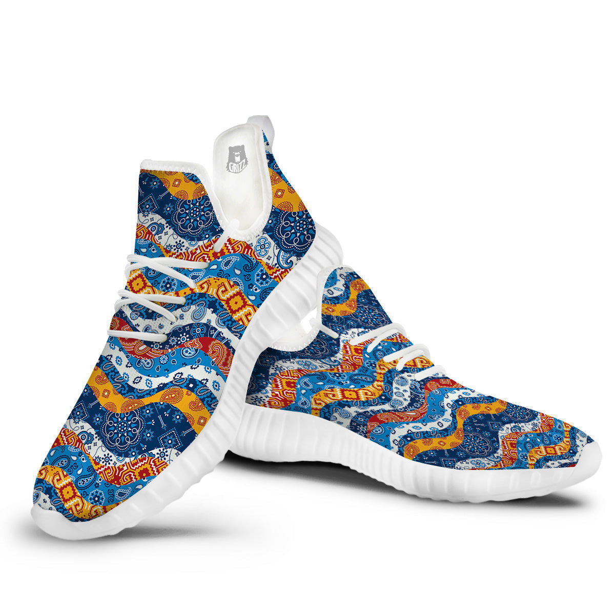 Mix Bandanna Kerchief Print Pattern White Walking Shoes-grizzshop