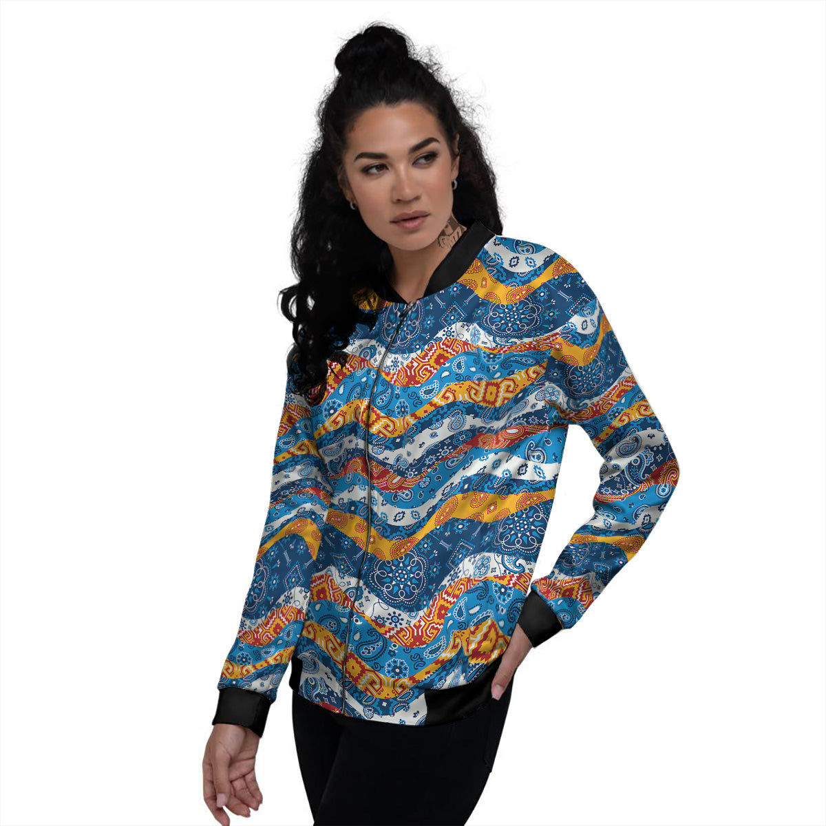 Mix Bandanna Kerchief Print Pattern Women's Bomber Jacket-grizzshop