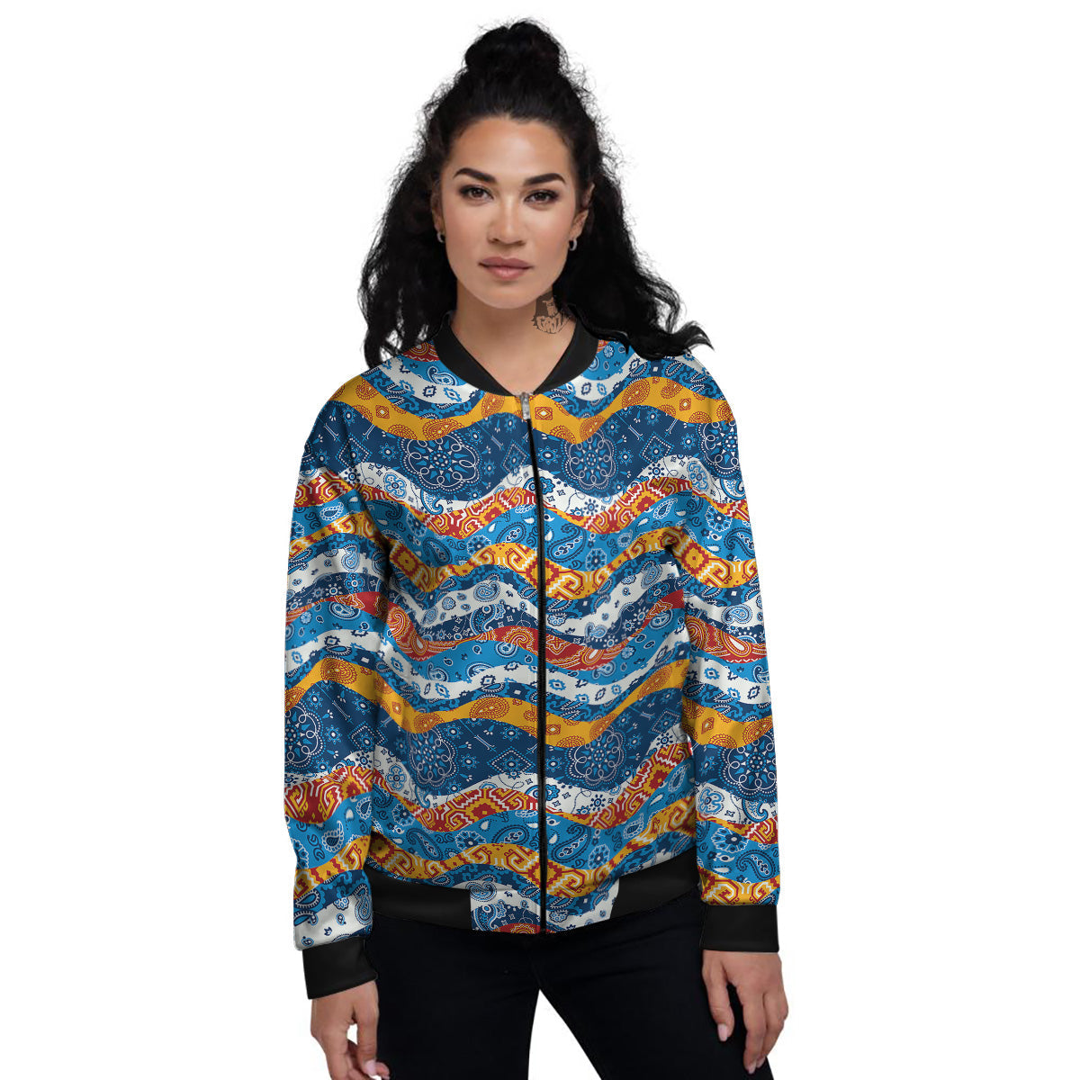 Mix Bandanna Kerchief Print Pattern Women's Bomber Jacket-grizzshop