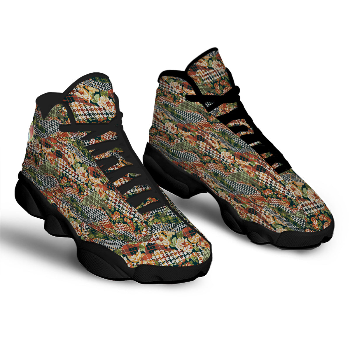 Mix Houndstooth Tartan Print Pattern Black Basketball Shoes-grizzshop