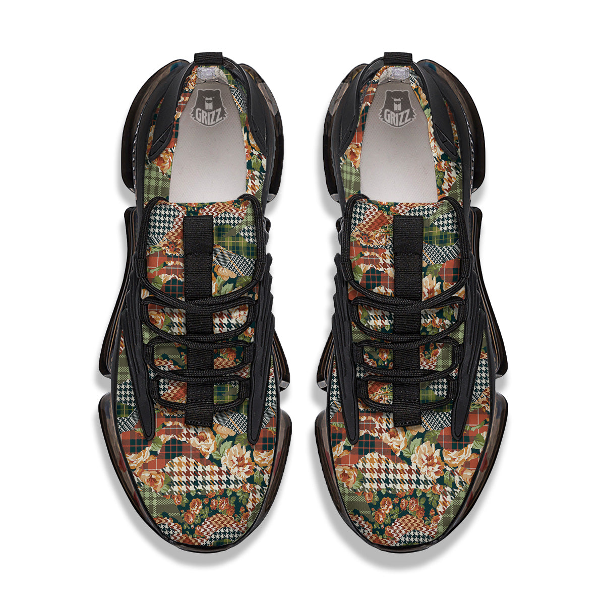Mix Houndstooth Tartan Print Pattern Black Gym Shoes-grizzshop