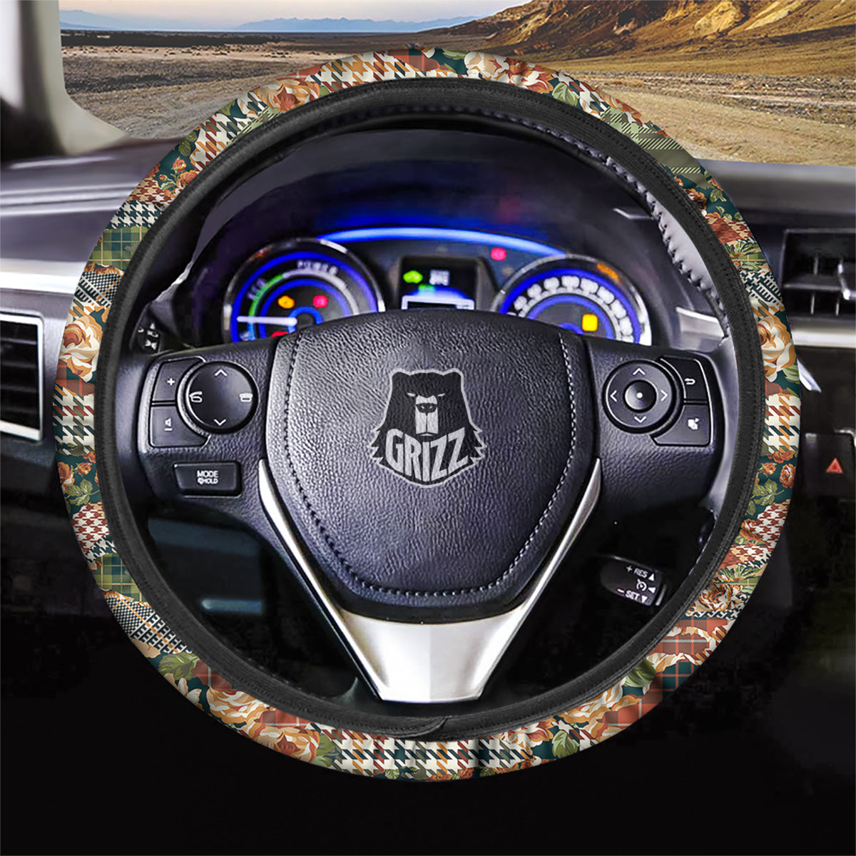 Mix Houndstooth Tartan Print Pattern Car Steering Wheel Cover-grizzshop
