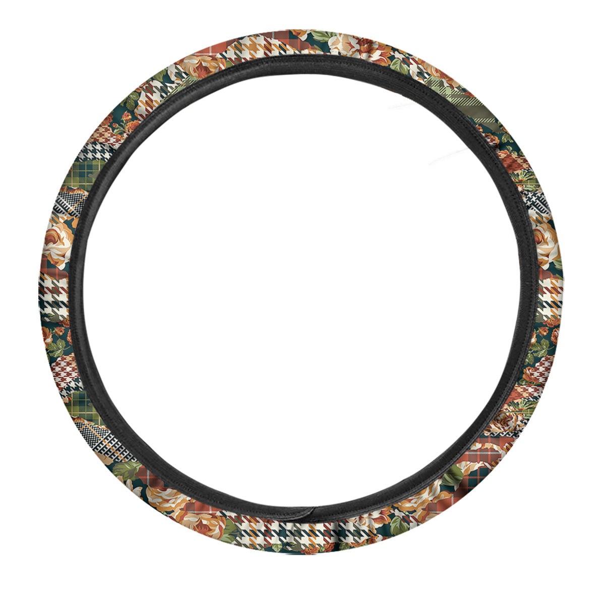 Mix Houndstooth Tartan Print Pattern Car Steering Wheel Cover-grizzshop