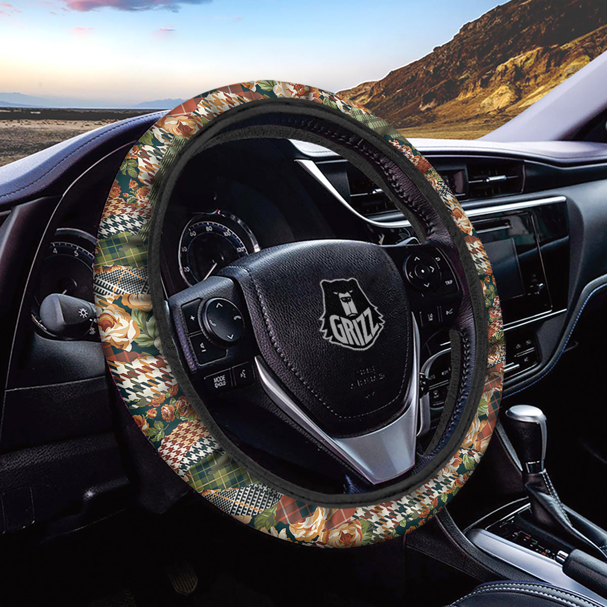 Mix Houndstooth Tartan Print Pattern Car Steering Wheel Cover-grizzshop
