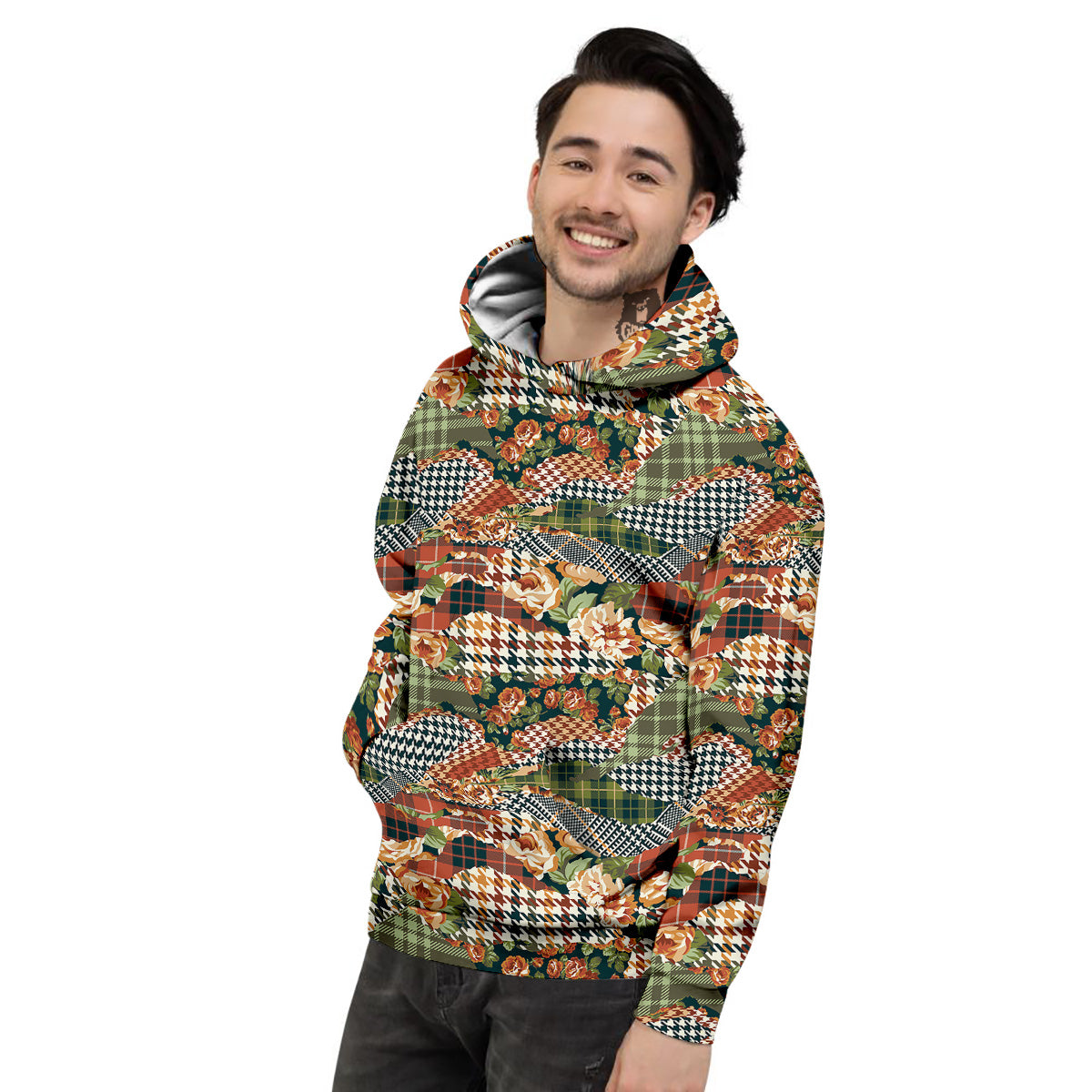 Mix Houndstooth Tartan Print Pattern Men's Hoodie-grizzshop