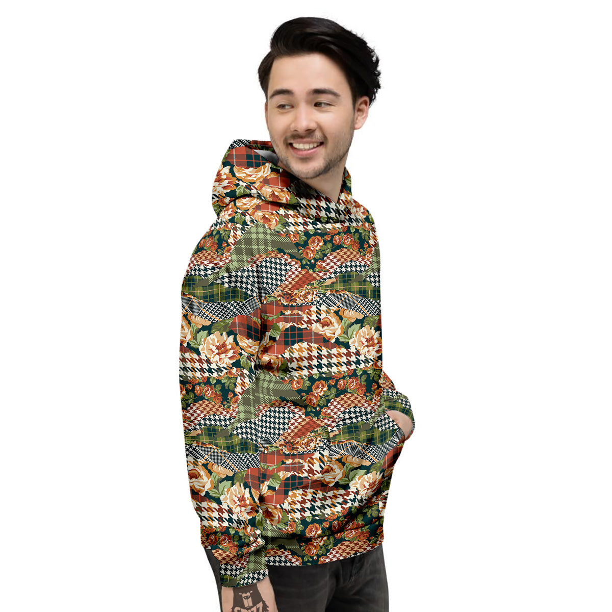 Mix Houndstooth Tartan Print Pattern Men's Hoodie-grizzshop