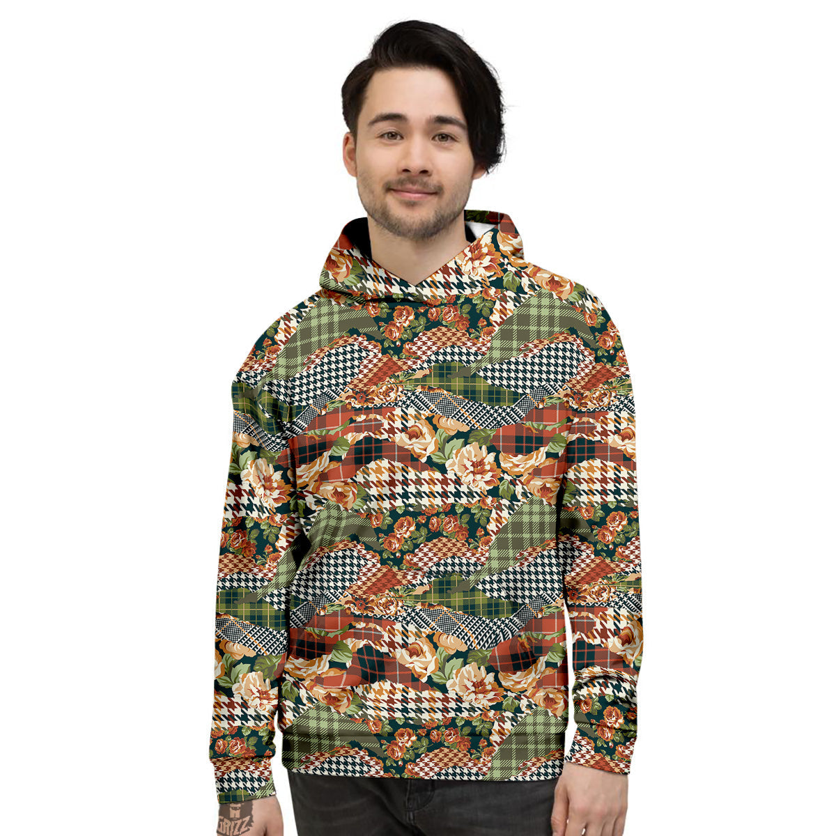 Mix Houndstooth Tartan Print Pattern Men's Hoodie-grizzshop