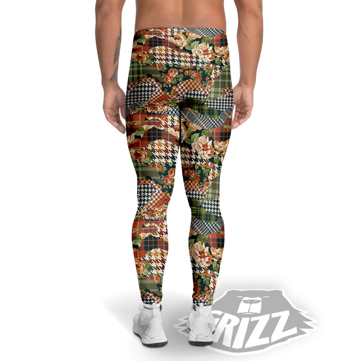 Mix Houndstooth Tartan Print Pattern Men's Leggings-grizzshop