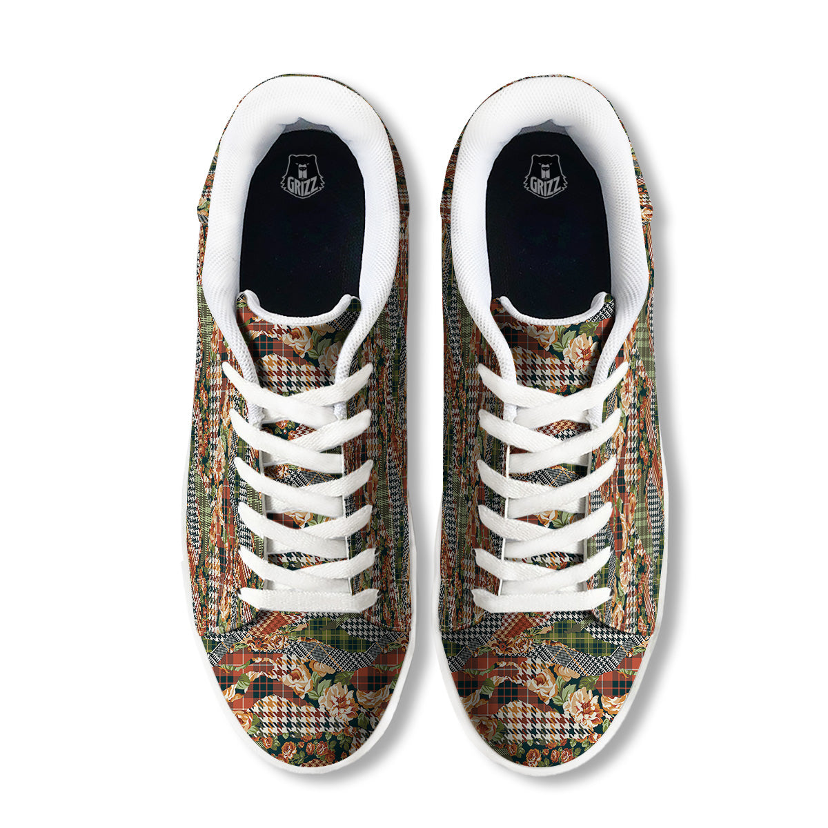Mix Houndstooth Tartan Print Pattern White Low Top Sneakers-grizzshop