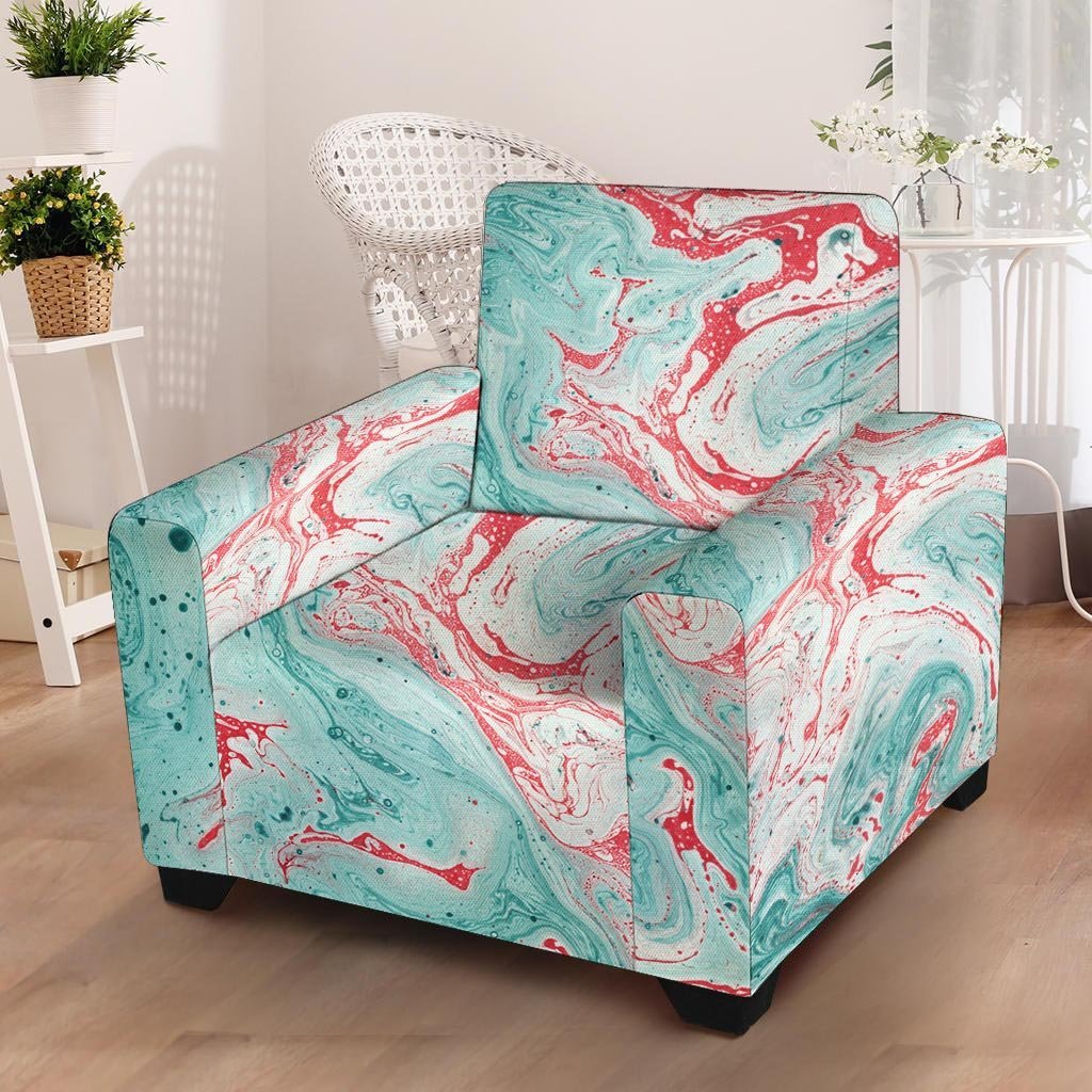 Mixed Red and Turquoise Marble Armchair Cover-grizzshop