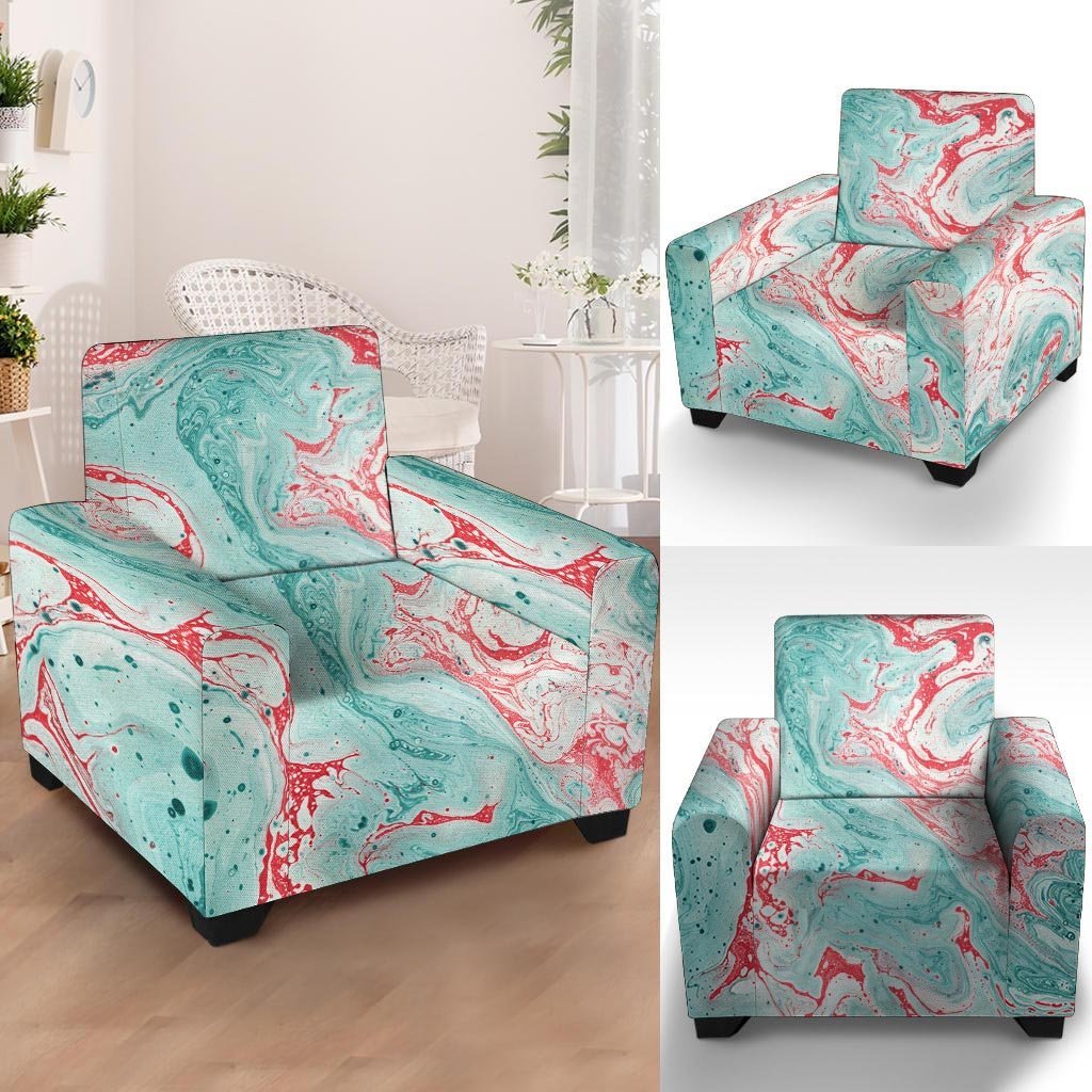 Mixed Red and Turquoise Marble Armchair Cover-grizzshop