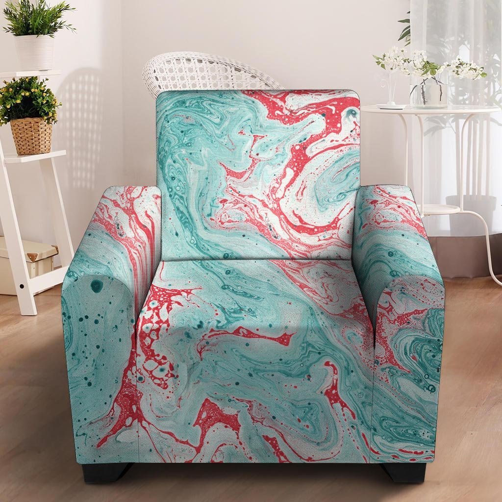 Mixed Red and Turquoise Marble Armchair Cover-grizzshop