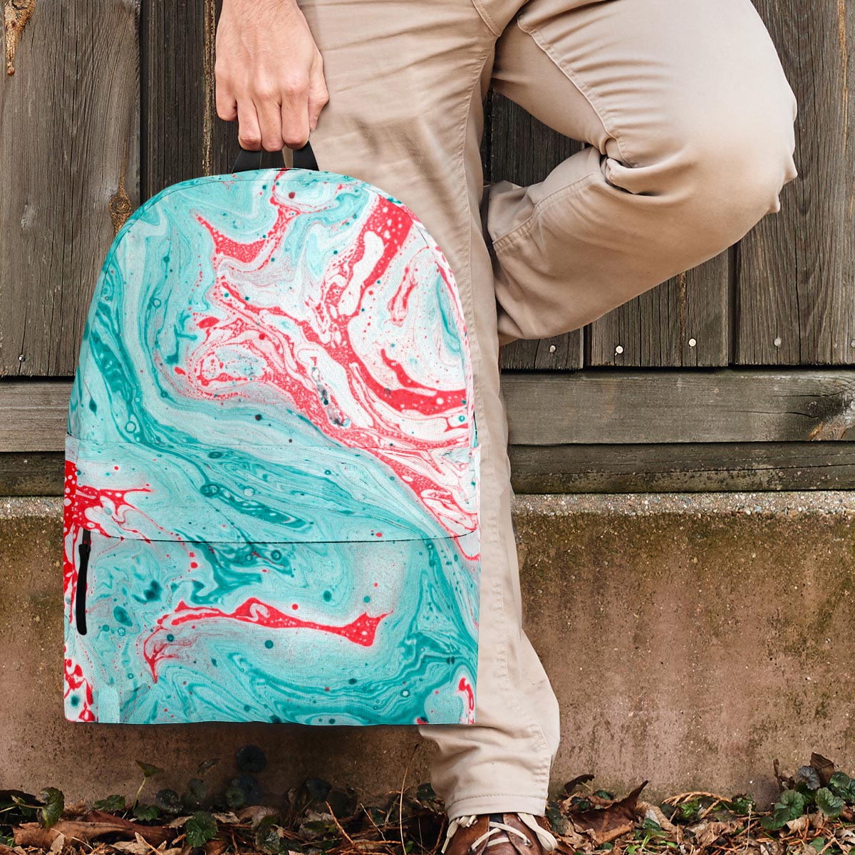 Mixed Red and Turquoise Marble Backpack-grizzshop