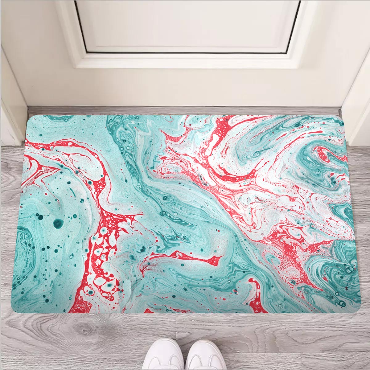 Mixed Red and Turquoise Marble Door Mat-grizzshop