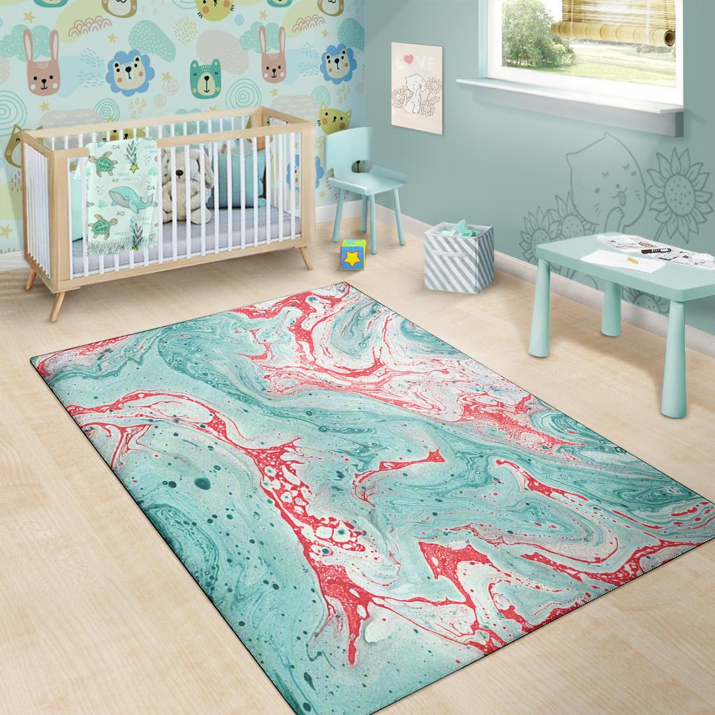 Mixed Red and Turquoise Marble Floor Mat-grizzshop