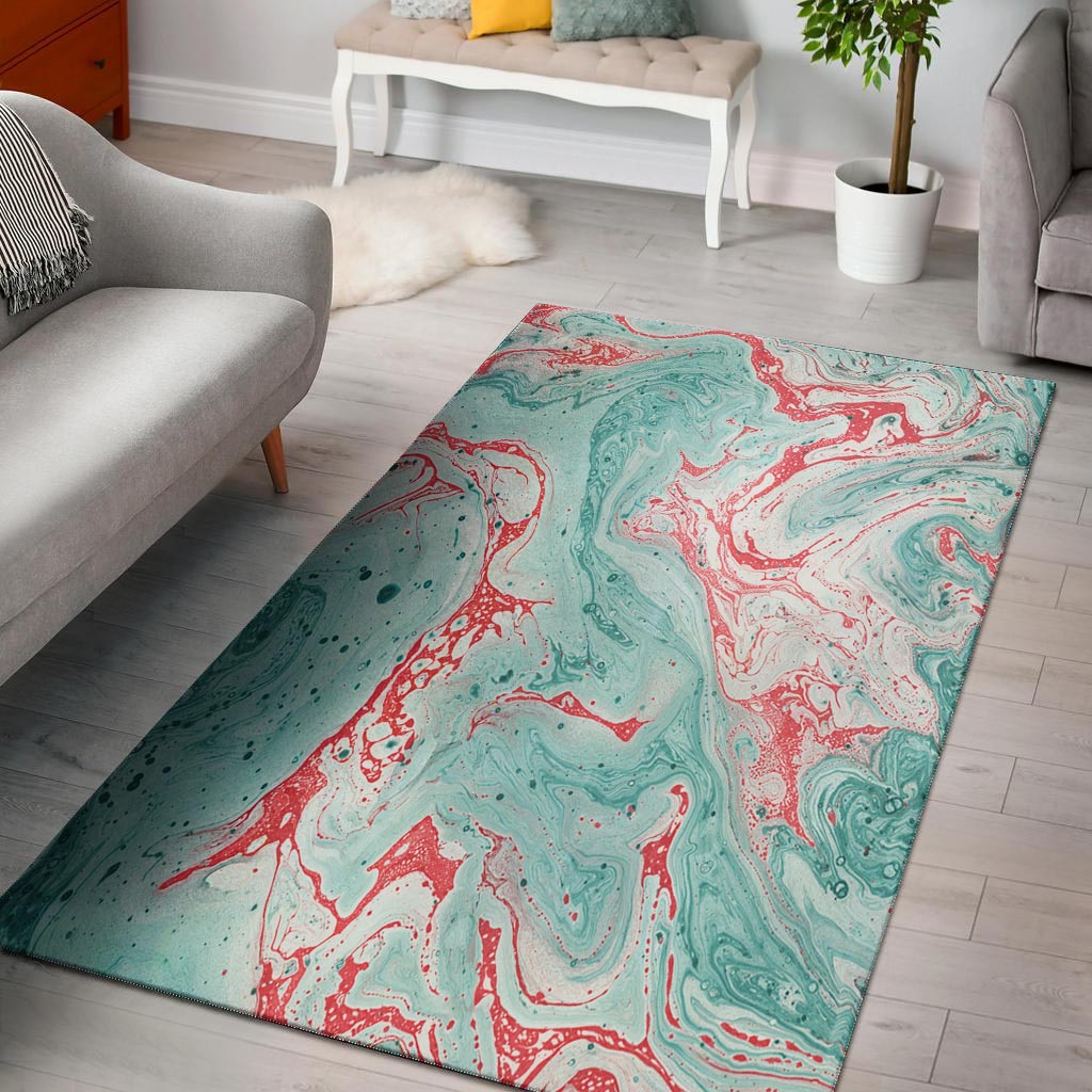 Mixed Red and Turquoise Marble Floor Mat-grizzshop