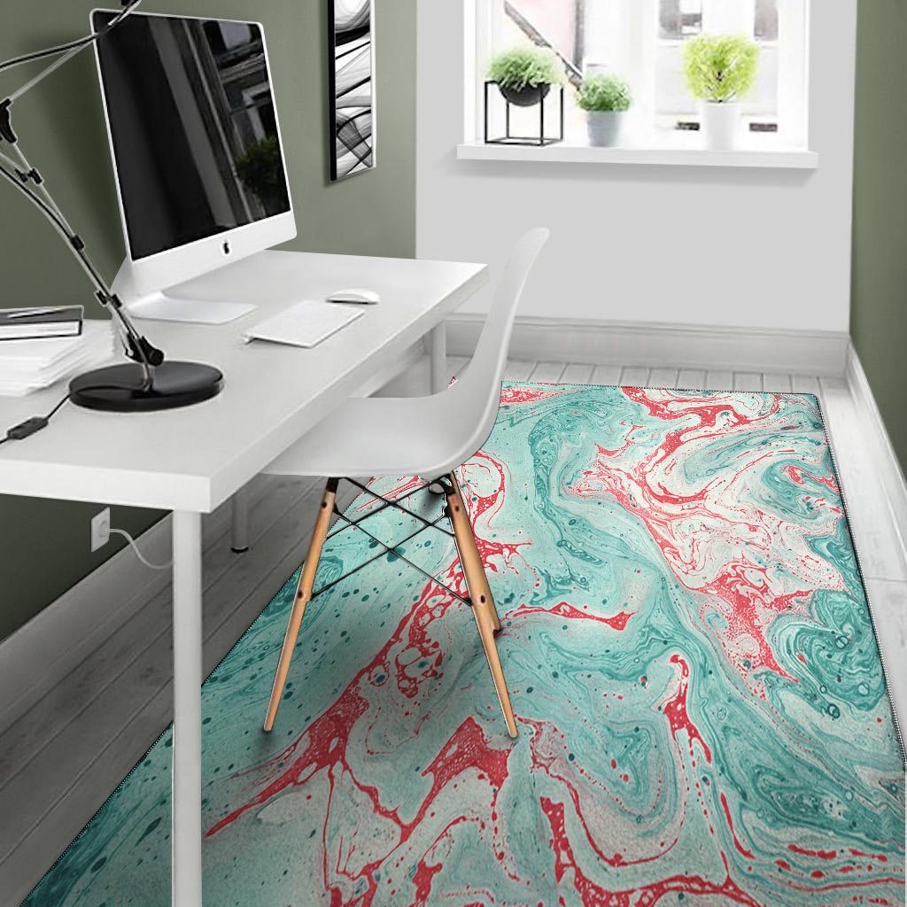 Mixed Red and Turquoise Marble Floor Mat-grizzshop