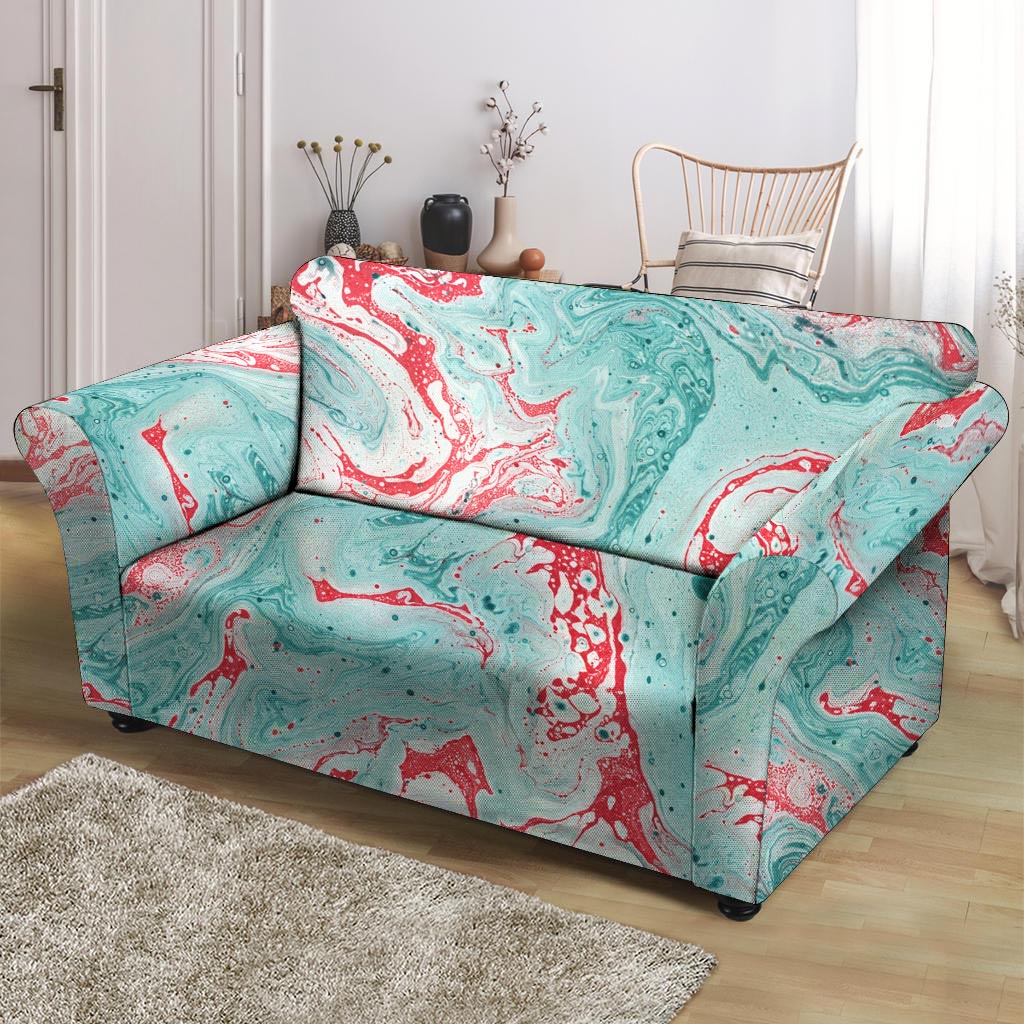 Mixed Red and Turquoise Marble Loveseat Cover-grizzshop