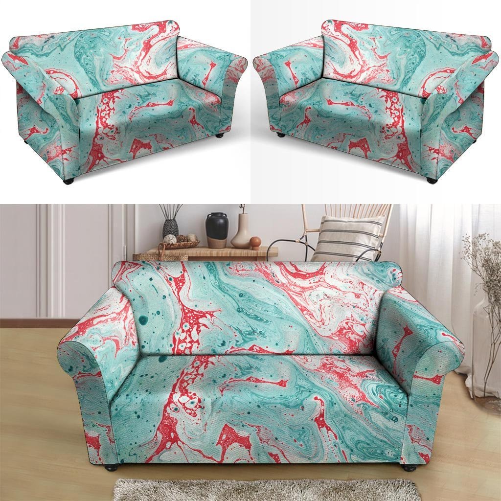 Mixed Red and Turquoise Marble Loveseat Cover-grizzshop