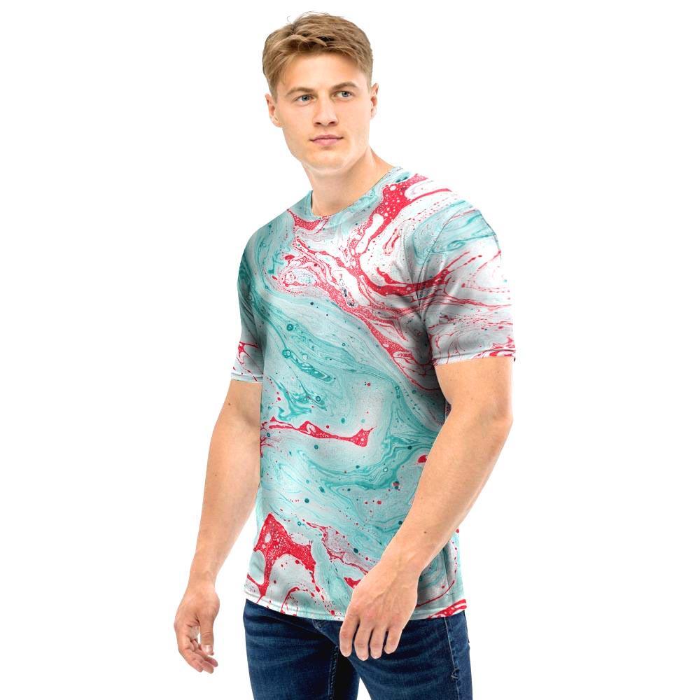 Mixed Red and Turquoise Marble Men T Shirt-grizzshop