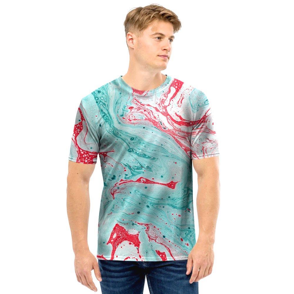 Mixed Red and Turquoise Marble Men T Shirt-grizzshop