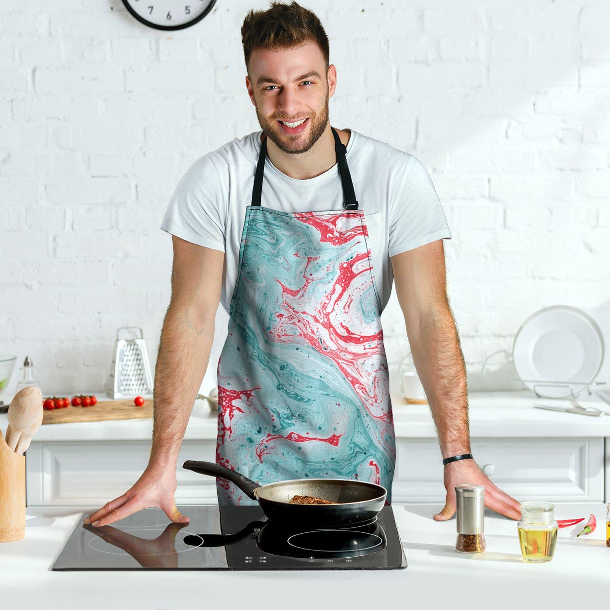 Mixed Red and Turquoise Marble Men's Apron-grizzshop