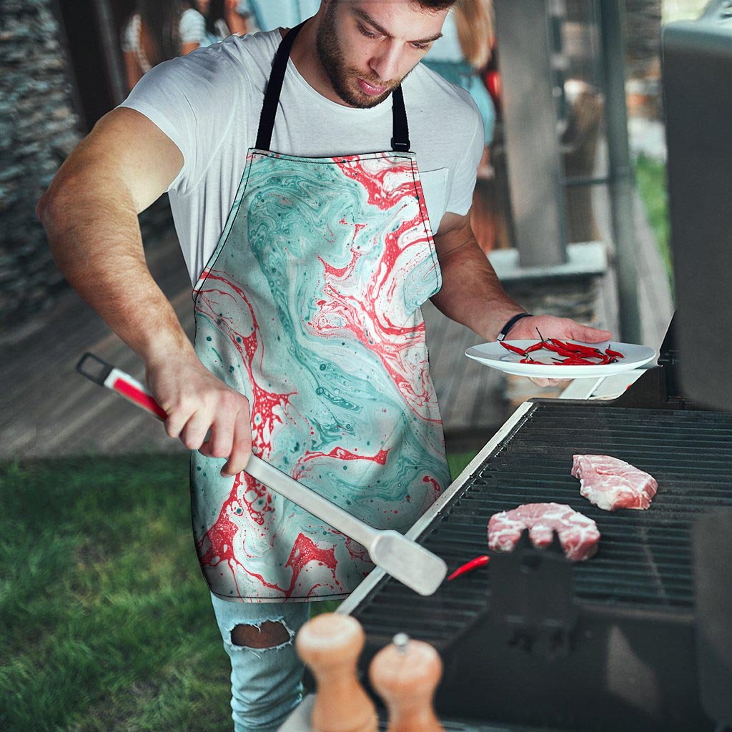 Mixed Red and Turquoise Marble Men's Apron-grizzshop