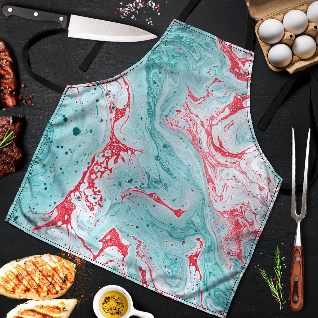 Mixed Red and Turquoise Marble Men's Apron-grizzshop