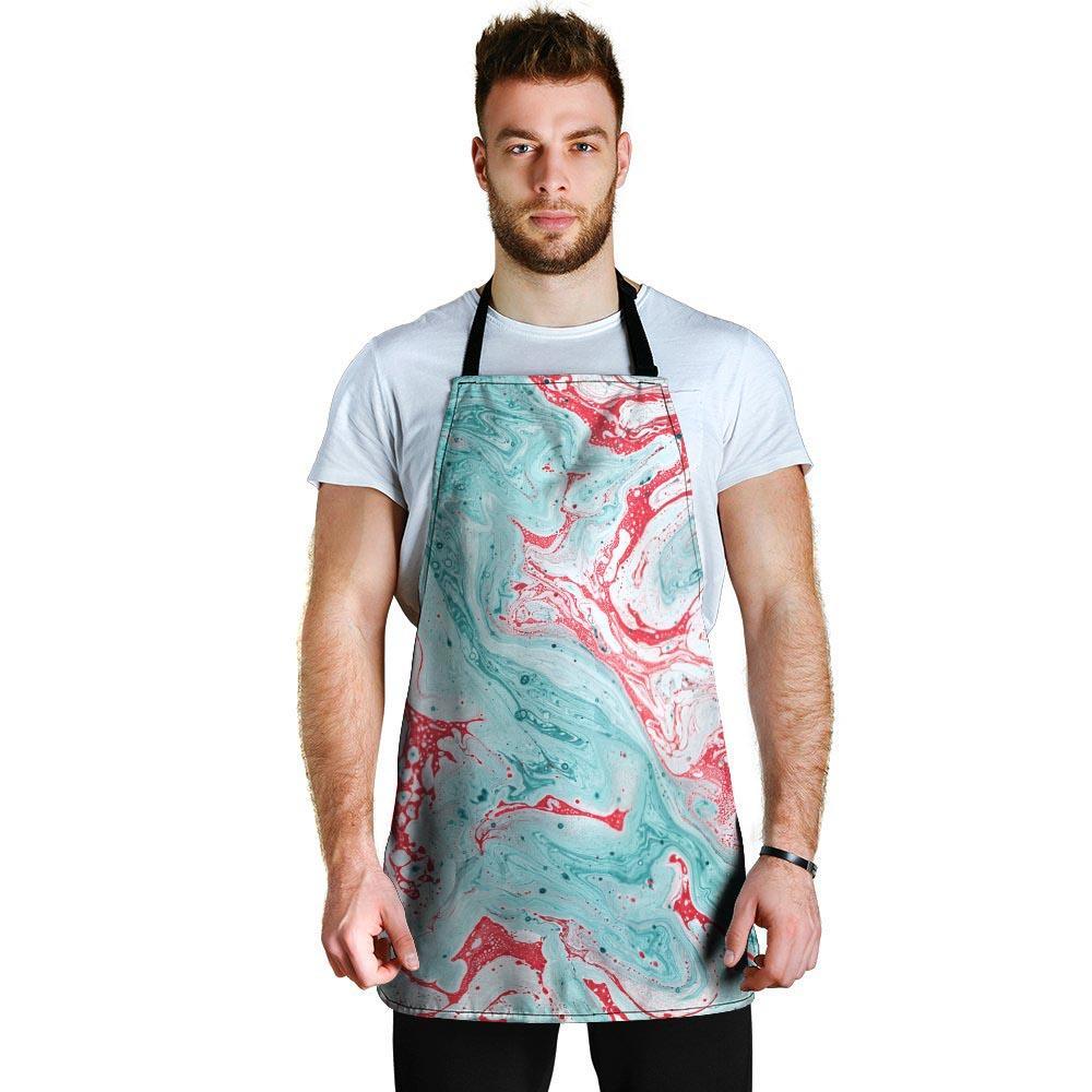 Mixed Red and Turquoise Marble Men's Apron-grizzshop