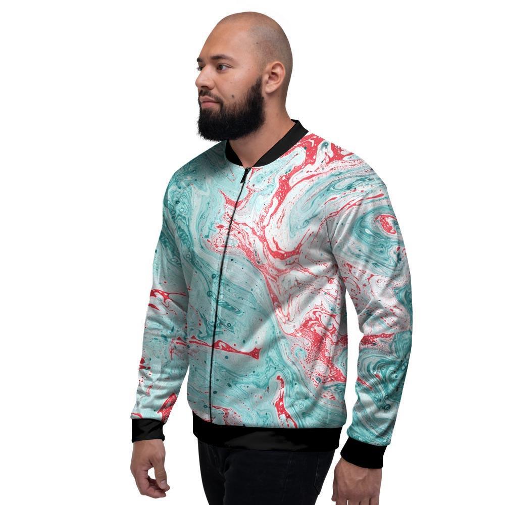 Mixed Red and Turquoise Marble Men's Bomber Jacket-grizzshop