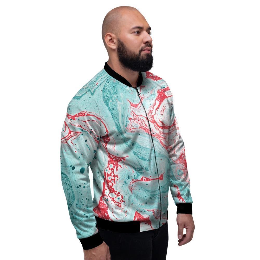 Mixed Red and Turquoise Marble Men's Bomber Jacket-grizzshop