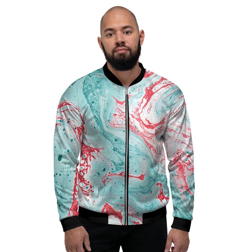 Mixed Red and Turquoise Marble Men's Bomber Jacket-grizzshop