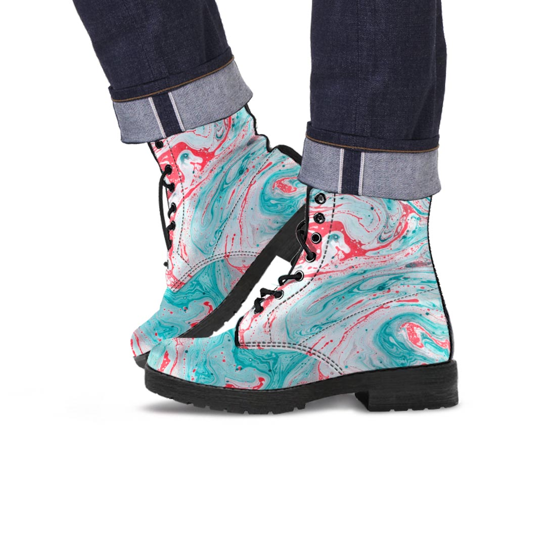 Mixed Red and Turquoise Marble Men's Boots-grizzshop