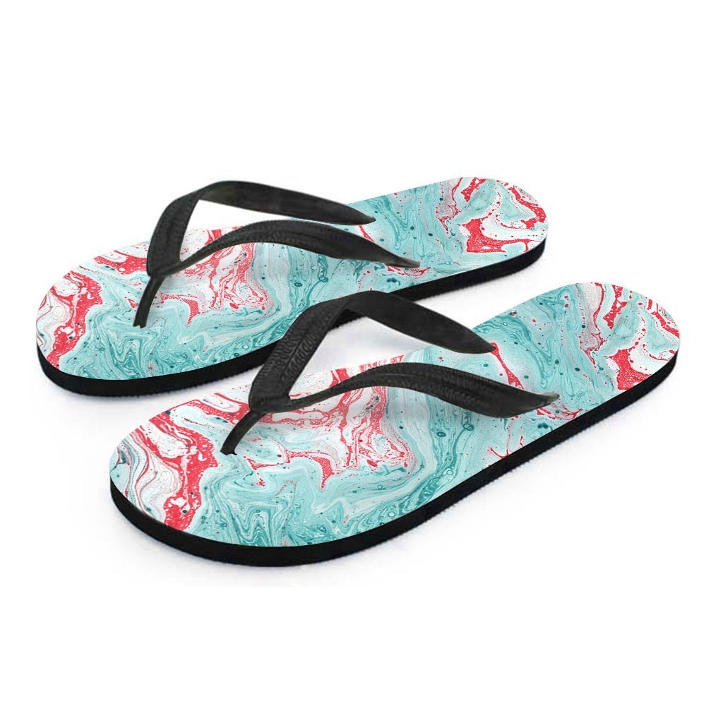 Mixed Red and Turquoise Marble Men's Flip Flops-grizzshop