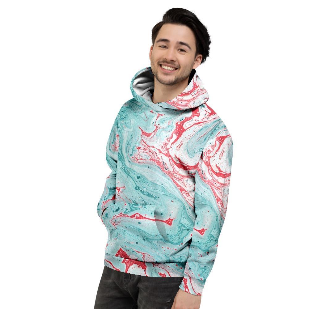 Mixed Red and Turquoise Marble Men's Hoodie-grizzshop